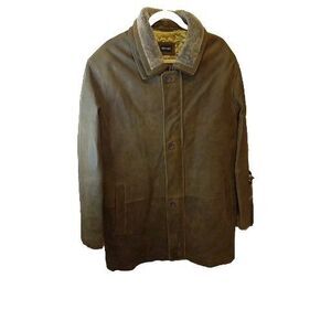 Milestone Men’s Brown Suede Leather Coat Large Zip-Out Liner Made in Germany